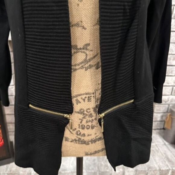 NWT Philosophy Open Cardigan Gold Zipper Medium Stretcb Ribbed Neutral Lagenlook - Picture 2 of 10